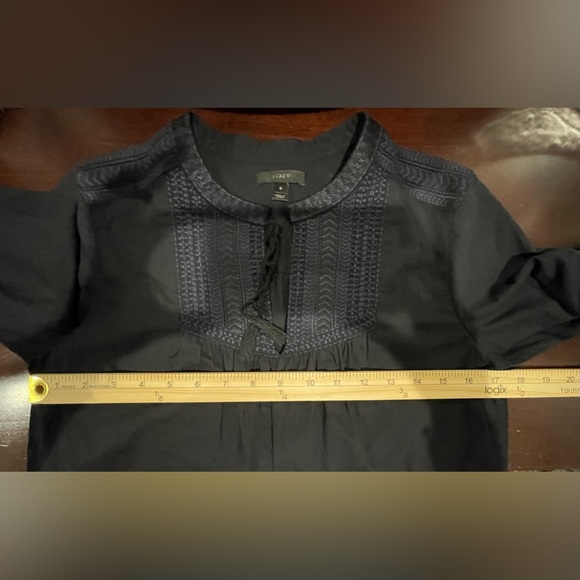 J Crew Black & Deep Purple Embroidered Woman’s Long Sleeve Tassel Front Size 0 - Picture 10 of 11